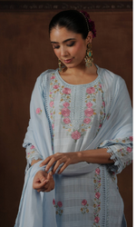Powder Blue Floral Embroidered Kurta Set