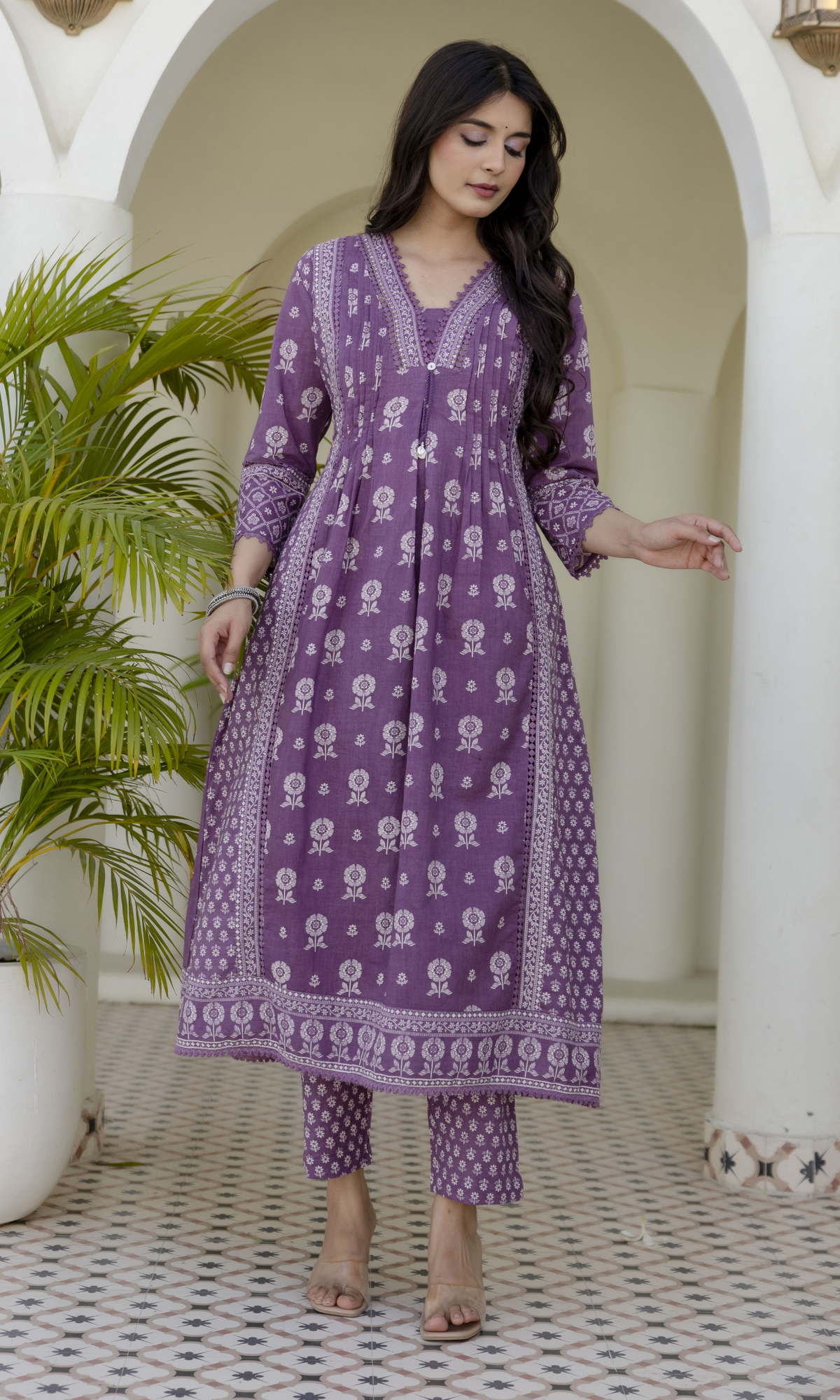 Lavender Bloom Printed Kurta Set