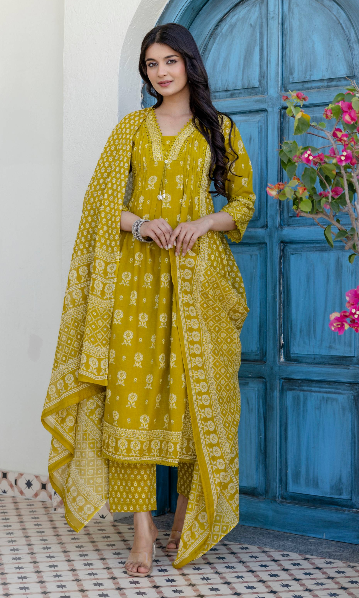 Mustard Bloom Printed Kurta Set