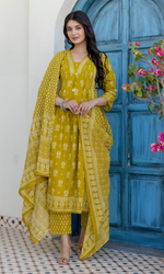 Mustard Bloom Printed Kurta Set