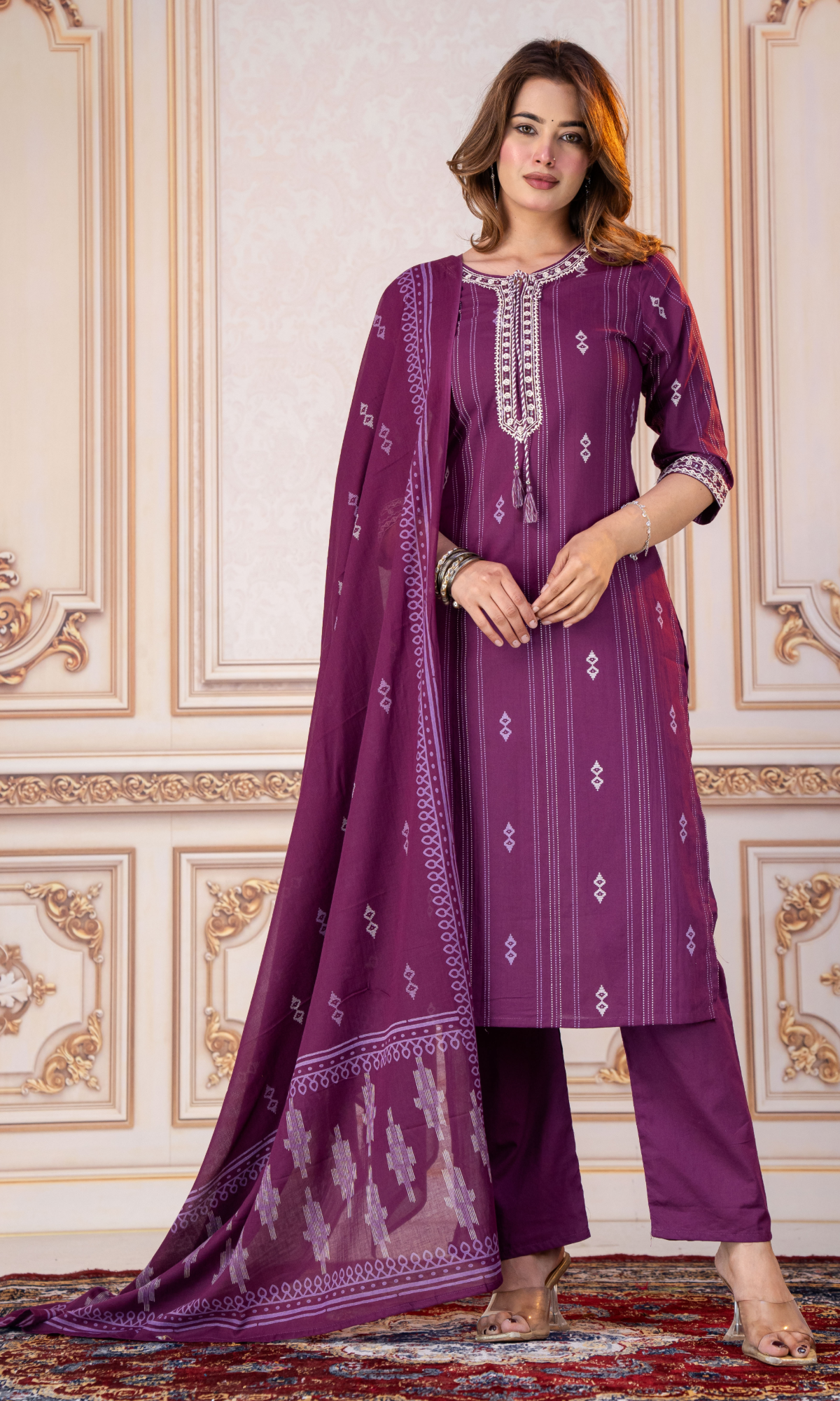 Maroon Embroidered Kurta Set