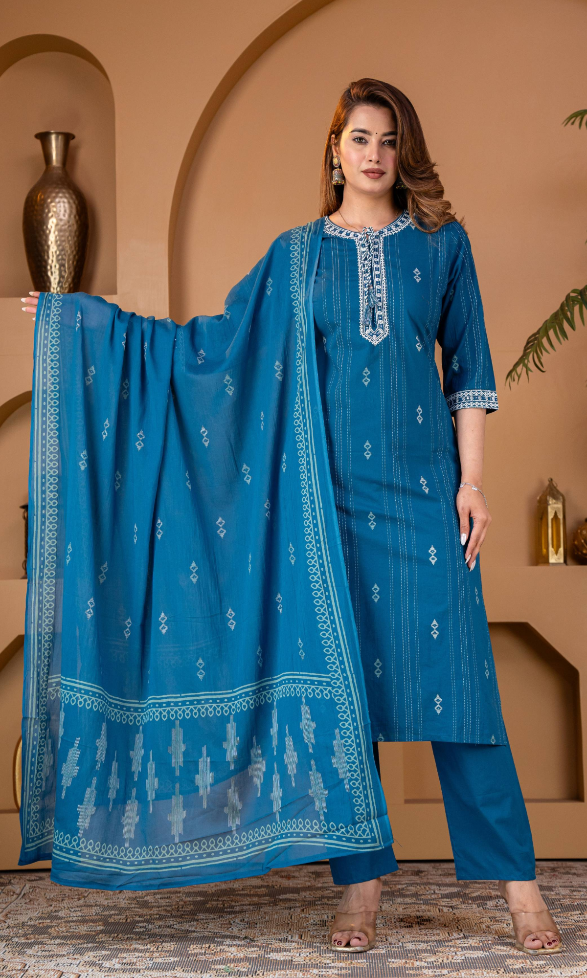 Teal Elegance Embroidered Kurta Set