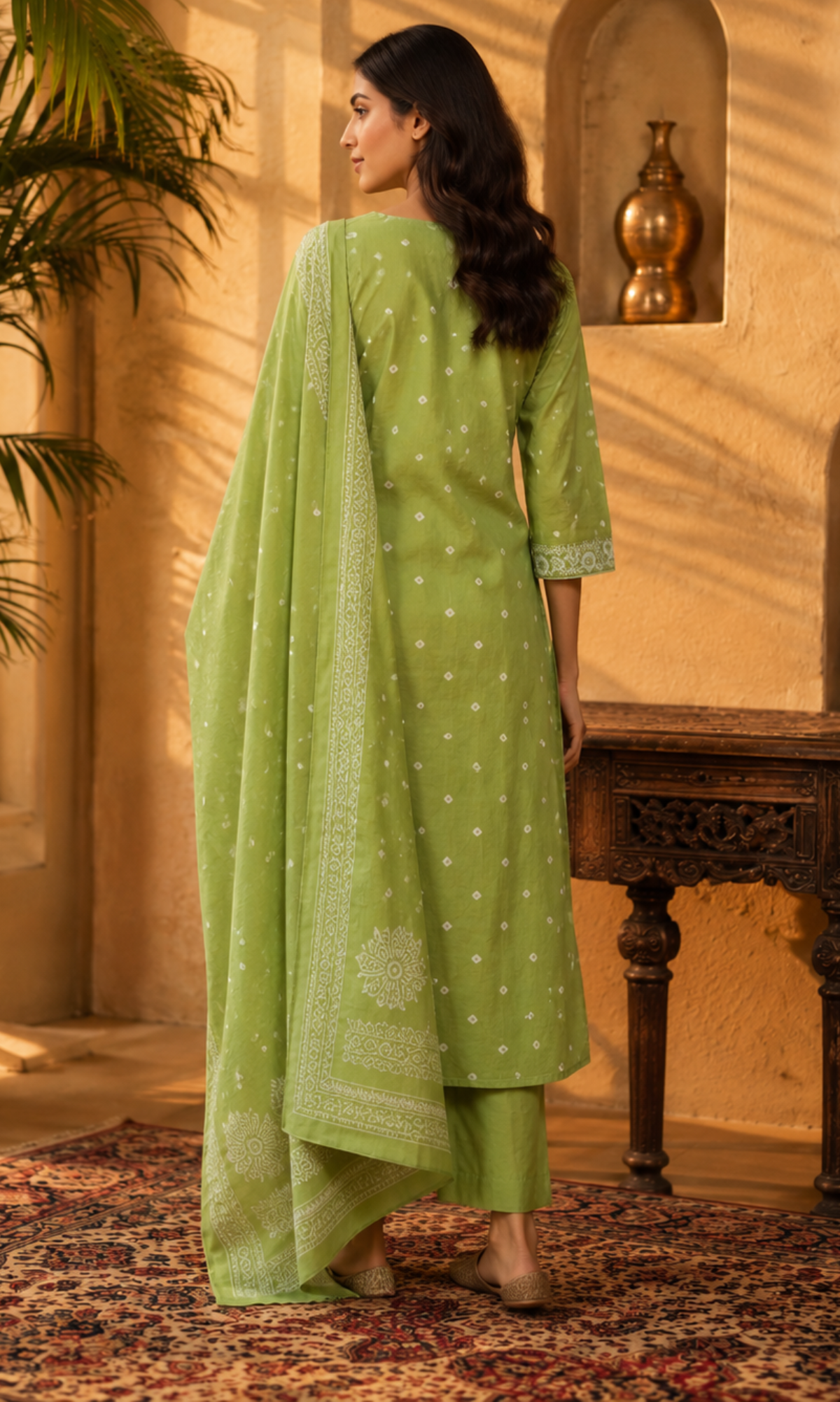 Green Abstract Printed Kurta Set