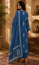 Blue Printed Anarkali Kurta Set