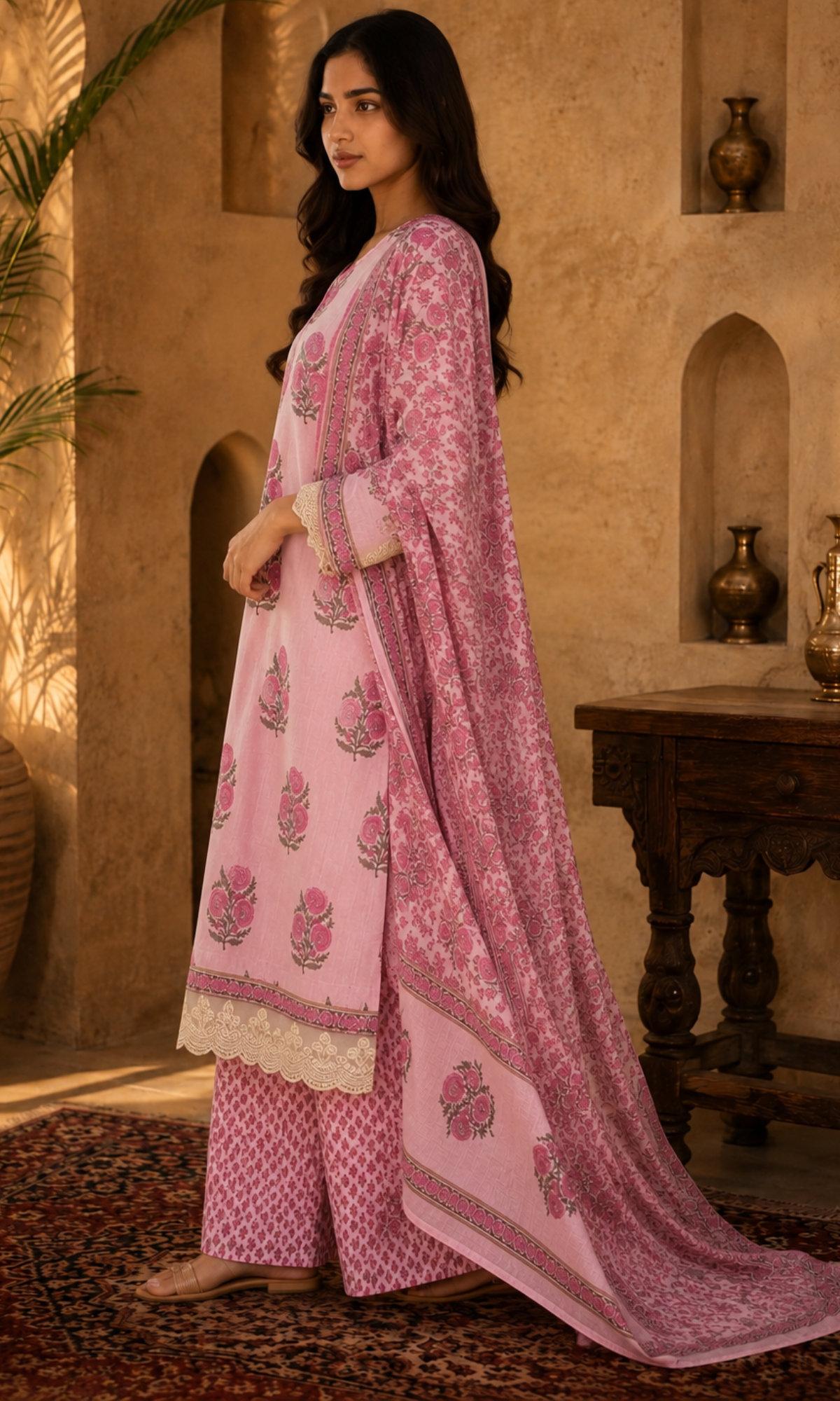 Pink Floral Printed Kurta Set