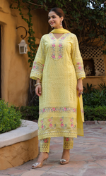 Yellow Floral Embroidered Kurta Set