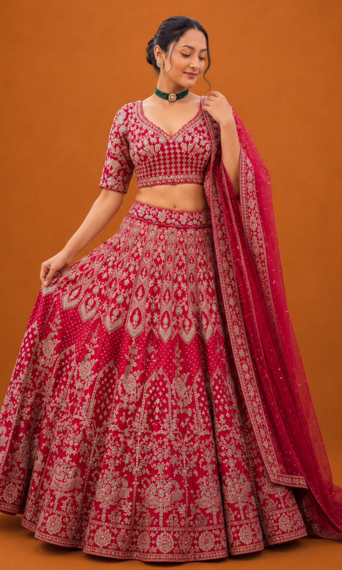 Red Embroidered Bridal Lehenga