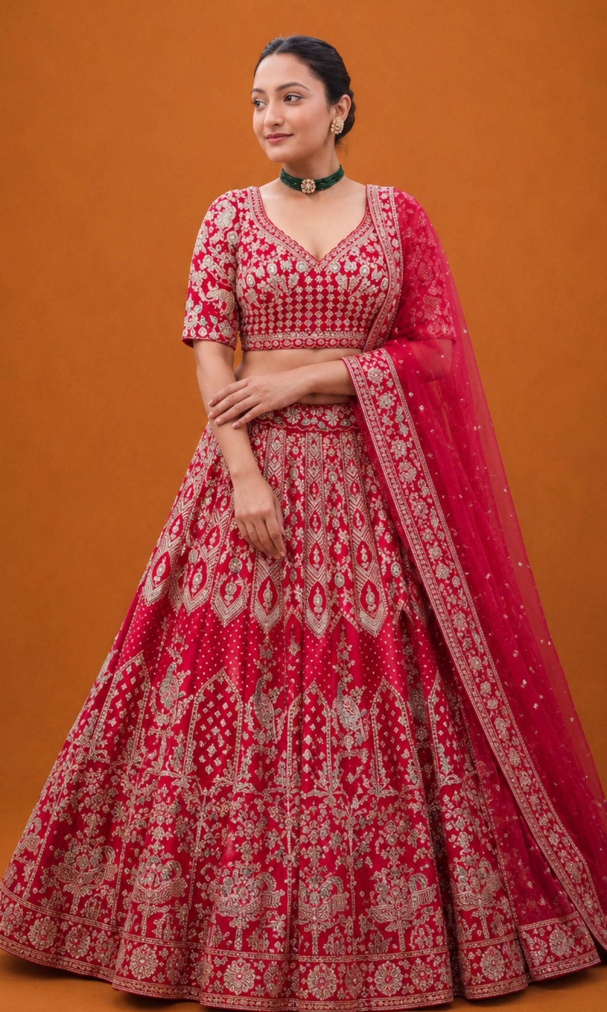 Red Embroidered Bridal Lehenga