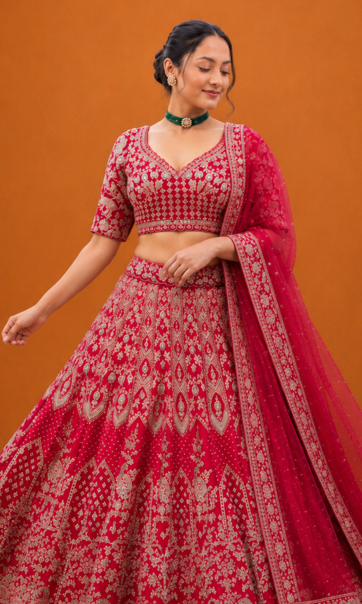 Red Embroidered Bridal Lehenga