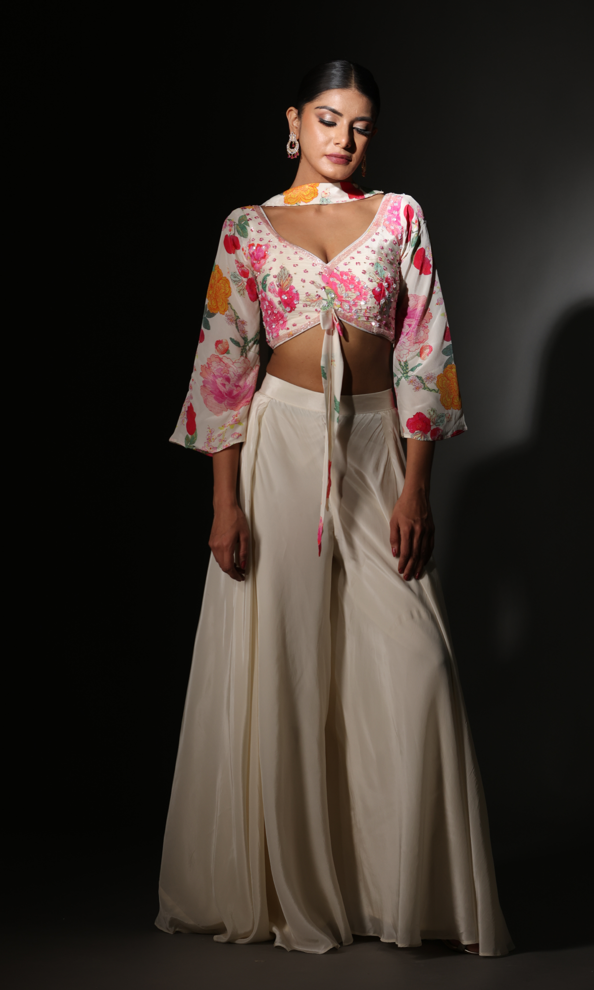 White Georgette Embroidered Sharara Set