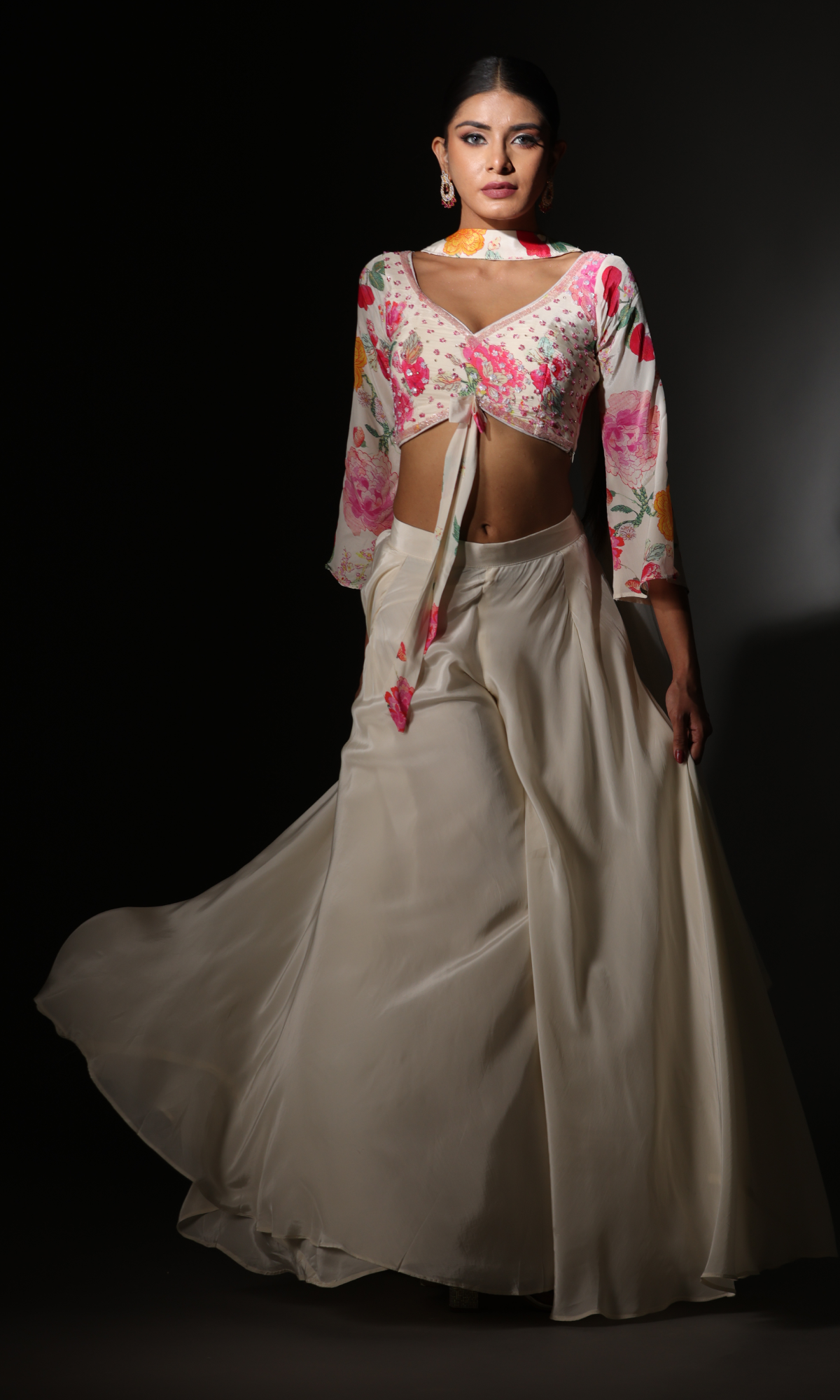 White Georgette Embroidered Sharara Set