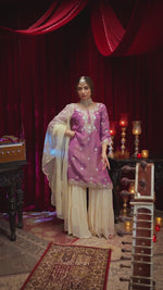 Pink Embroidered Kurta With Palazzo Set