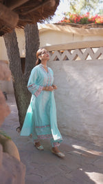 Blue Semi Cotton Floral Embroidered Salwar Suit