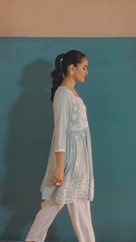 Sea Green Semi Cotton Floral Embroidered Co-ord Set